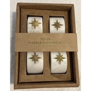 NEW (4) Marble Dinner Napkin Rings w/Gold Starburst Embellishments Unique Heavy
